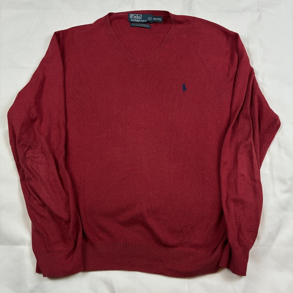 Polo Ralph Lauren V Neck Sweater Pima Cotton Maroon XXL